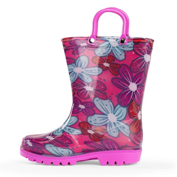 NORTY Kids' Boys Girls Waterproof PVC Rain Boots Easy-On Handles Fun Colors & Prints