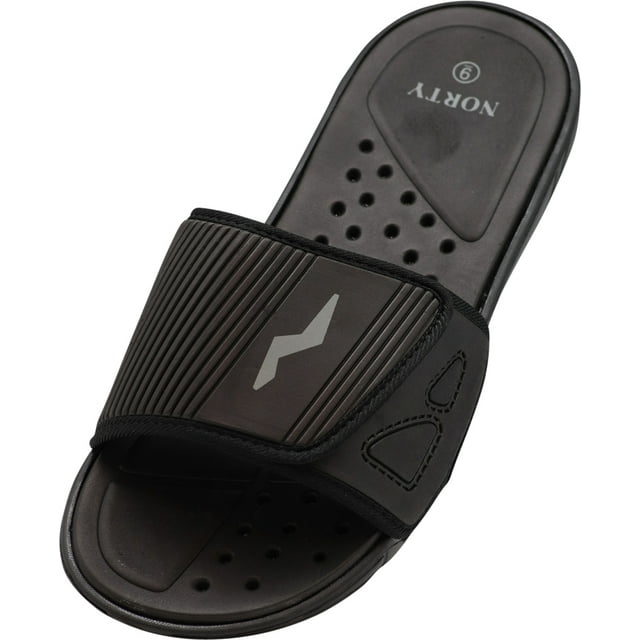 NORTY Mens Drainage Slide Sandals Adult Male Footbed Sandals Black