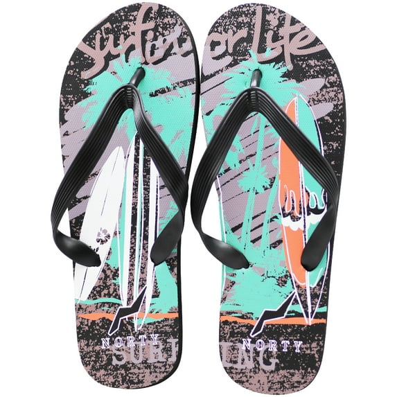 Norty Men's Casual Beach Pool Everyday Flip Flop Thong Sandal Shoe 41390-9D(M)US (Black/Grey Surfer)