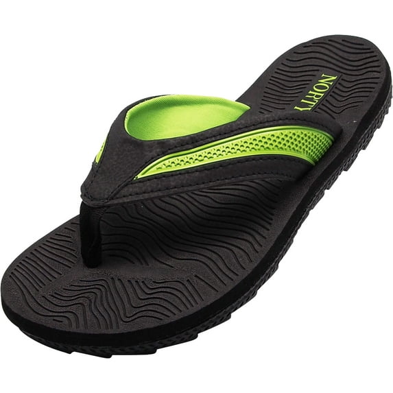 Norty Men's Summer Comfort Casual Thong Flat Flip Flops Sandals Slipper Shoes 40349-8D(M)US (Black-Lime)