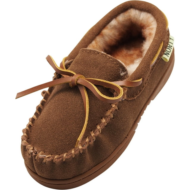 NORTY Toddler Boys Girls Unisex Suede Leather Moccasin Slippers Chestnut Brown