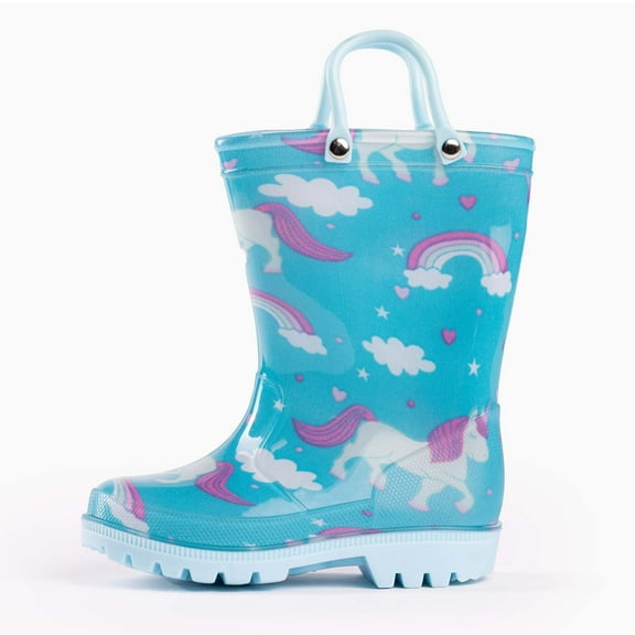 NORTY Toddler Boys Girls Waterproof PVC Rain Boots Easy-On Handles Fun Colors & Prints