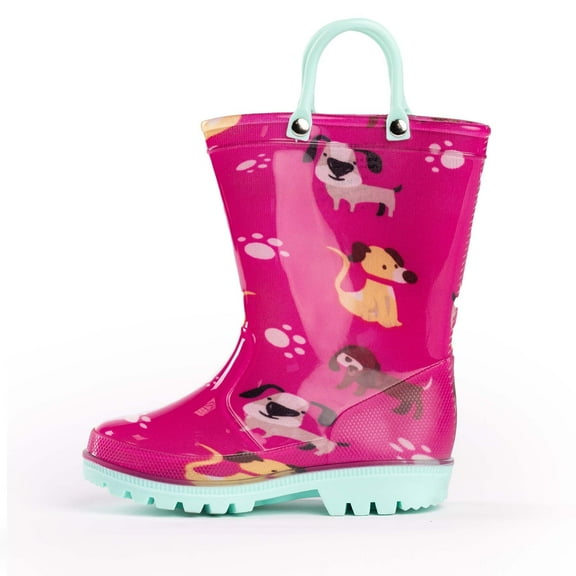 NORTY Toddler Boys Girls Waterproof PVC Rain Boots Easy-On Handles Fun Colors & Prints