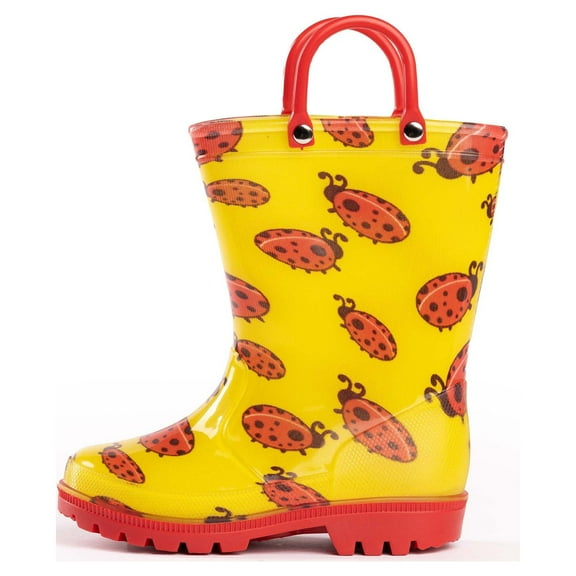 NORTY Toddler Boys Girls Waterproof PVC Rain Boots Easy-On Handles Fun Colors & Prints