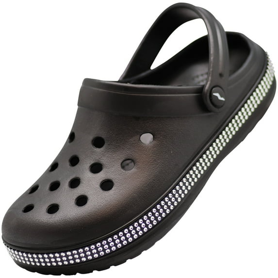 NORTY Women's Slip On Clog Sandal, Walking, Water Shoe 41479-5B(M)US Black Rhinestone
