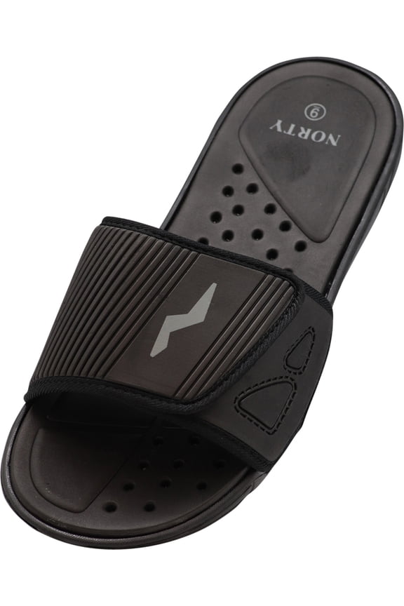 NORTY Young Men's Drainage Slide Sandals Quick Drying Shoe Beach, Pool, Shower RUNS 1 SIZE SMALL 41180-5D(M)US (Black/Grey)