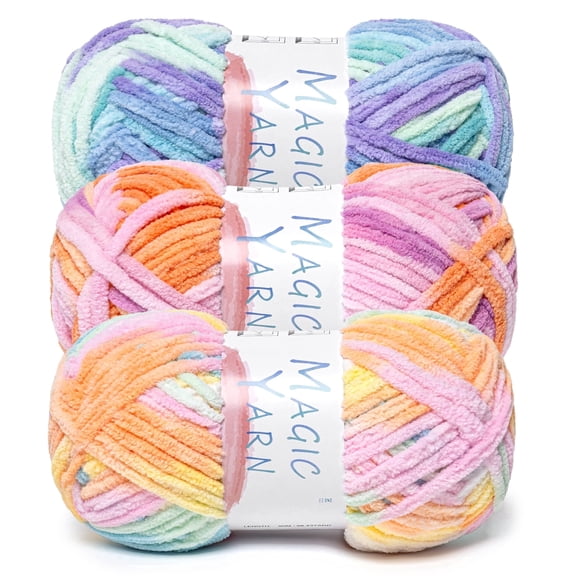 NORVIAN 3 Skeins Fluffy Variegated Chenille Yarn, #4 Worsted 100% Polyester,90m(98.42yds),100g(3.53oz),Macaron Mixed Color