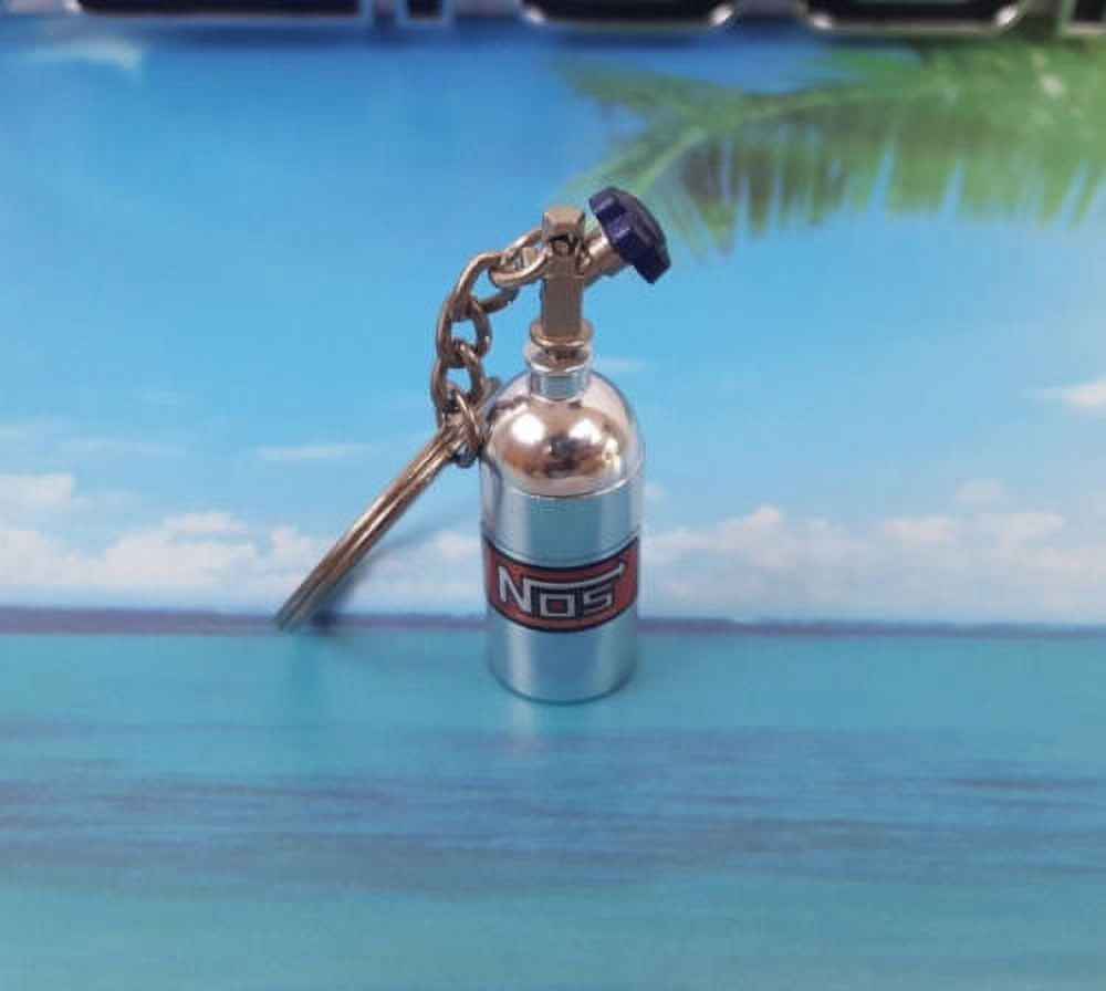 NOS Mini Silver Nitrous Oxide Systems Turbo Bottle Keychain Keyfob