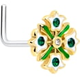 thumbnail image 1 of Body Candy 20 Gauge Nose Ring - 316L Stainless Steel L-Shape Nostril Stud&nbsp;Flower Wreath Green Piercing Jewelry for Women Men, 1 of 5