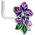 thumbnail image 1 of Body Candy 20 Gauge Nose Ring - 316L Stainless Steel L-Shape Nostril Jewelry Flower Purple Nose Stud for Women Men, 1 of 5