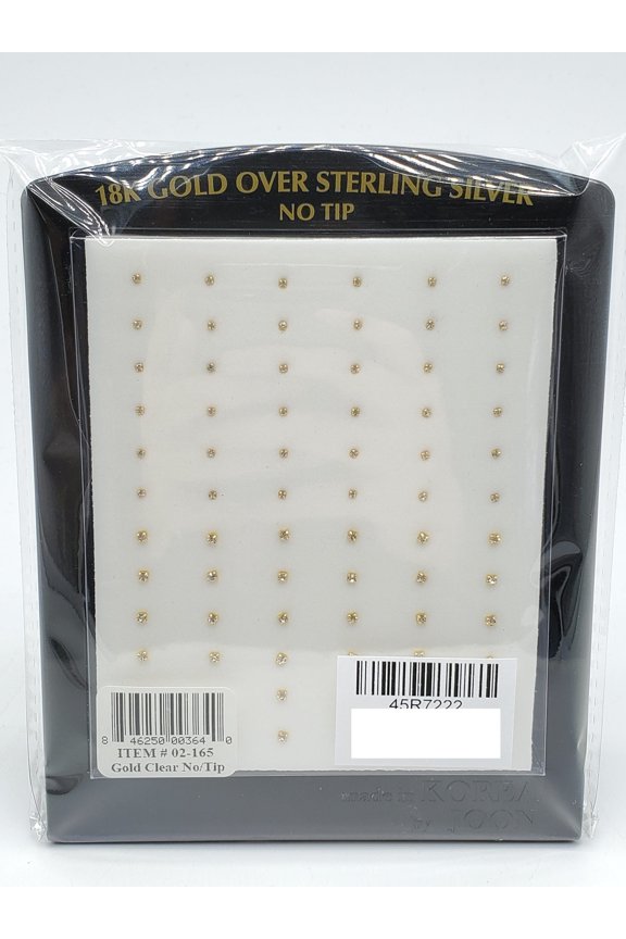 NOSE STUDS 18K GOLD CLEAR OVER STERLING SILVER NO TIP #02-165