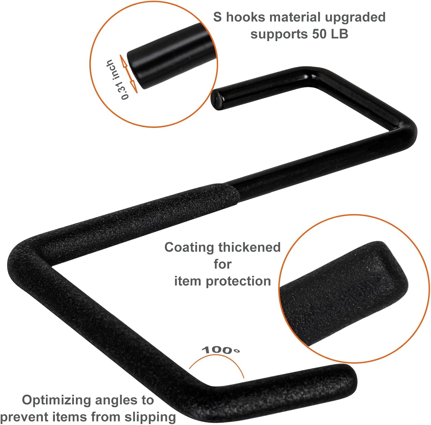 Uenhoy 6-Pack Rafter Hanger Hooks – Heavy Duty Large S-Hooks For Garage, Ladders, Bicycles, Non-Slip Coating, Black, 7.48 X 5.5 Inch