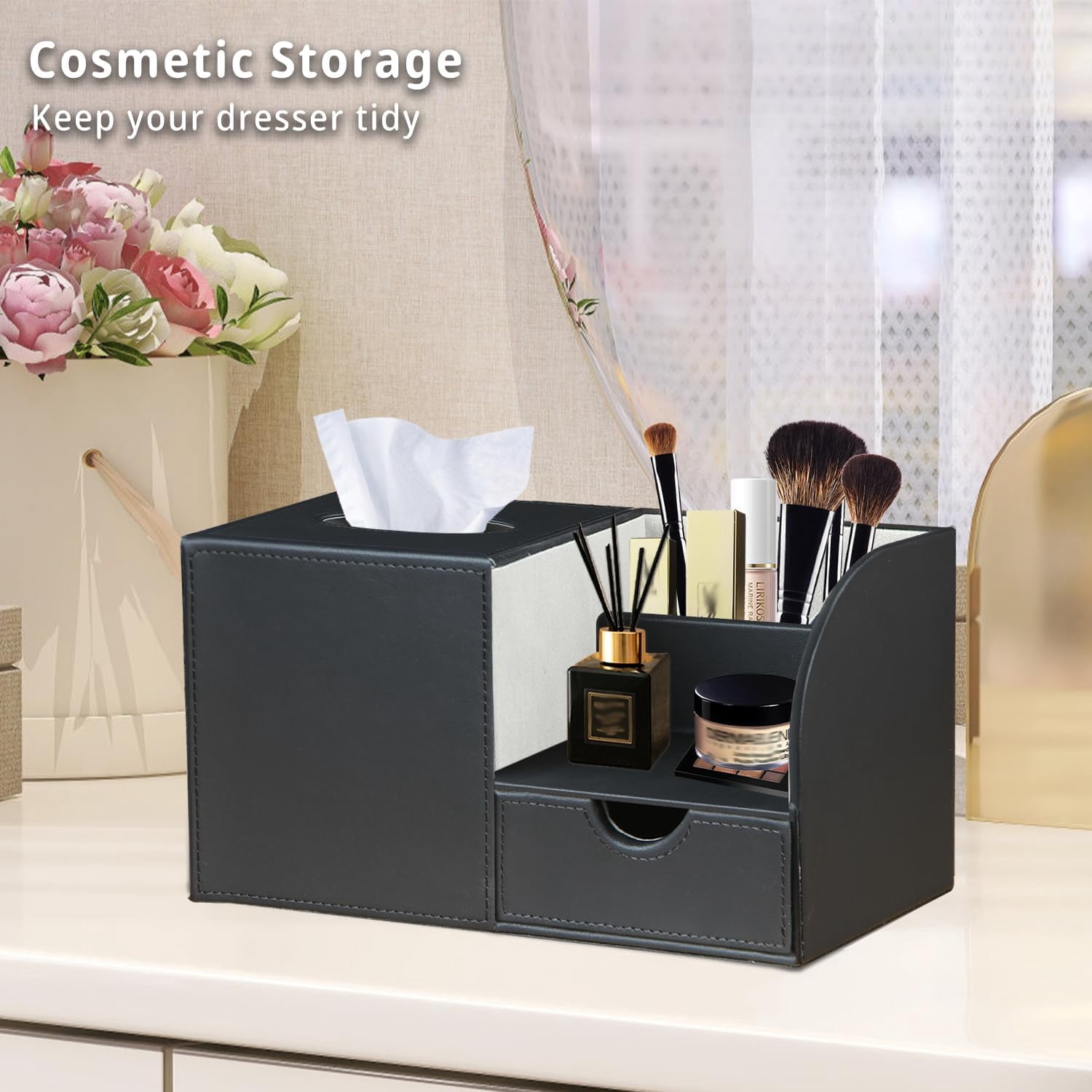 NOSGQ-Leather Nightstand Organizer with Tissue Holder,Square Tissue Box ...