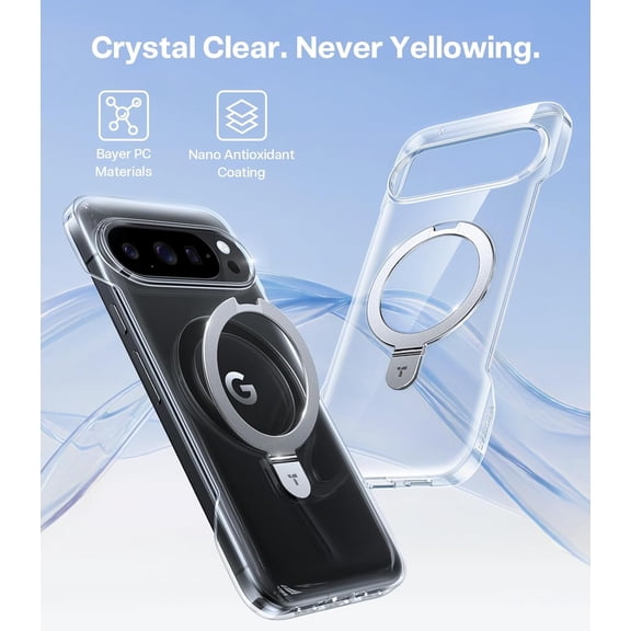 NOSGQ-Slim for Google Pixel 10 Pro XL Case Clear, Fit for MagSafe, Open Edge Frame, Phone Case for Pixel 10 Pro XL with Stand, Ultra Thin Minimalist, Never Yellowing, Shockproof Corner Cover, Cl