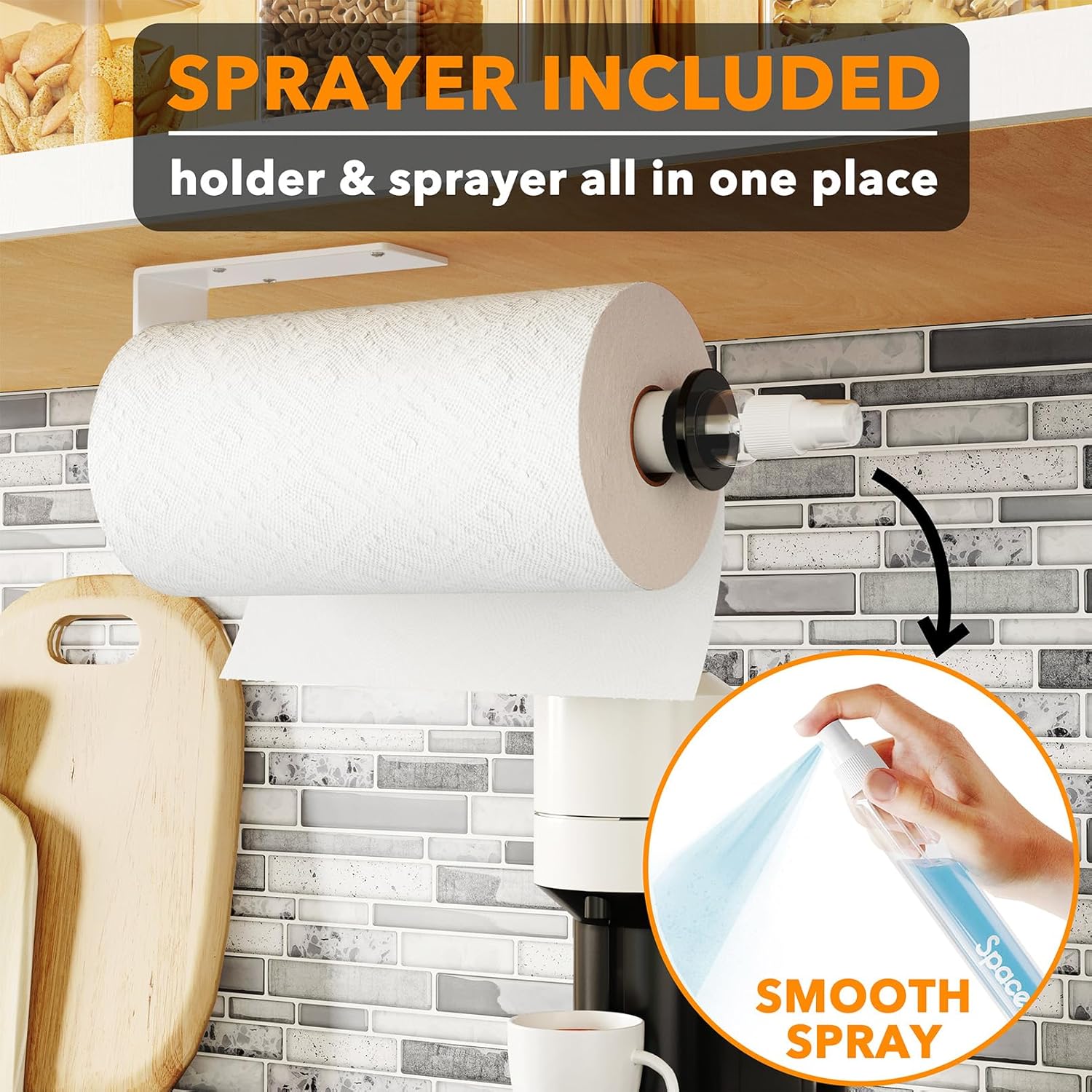 NOSGQ-SprayNeat Paper Towel Holder with Spray Bottle, Under Cabinet ...
