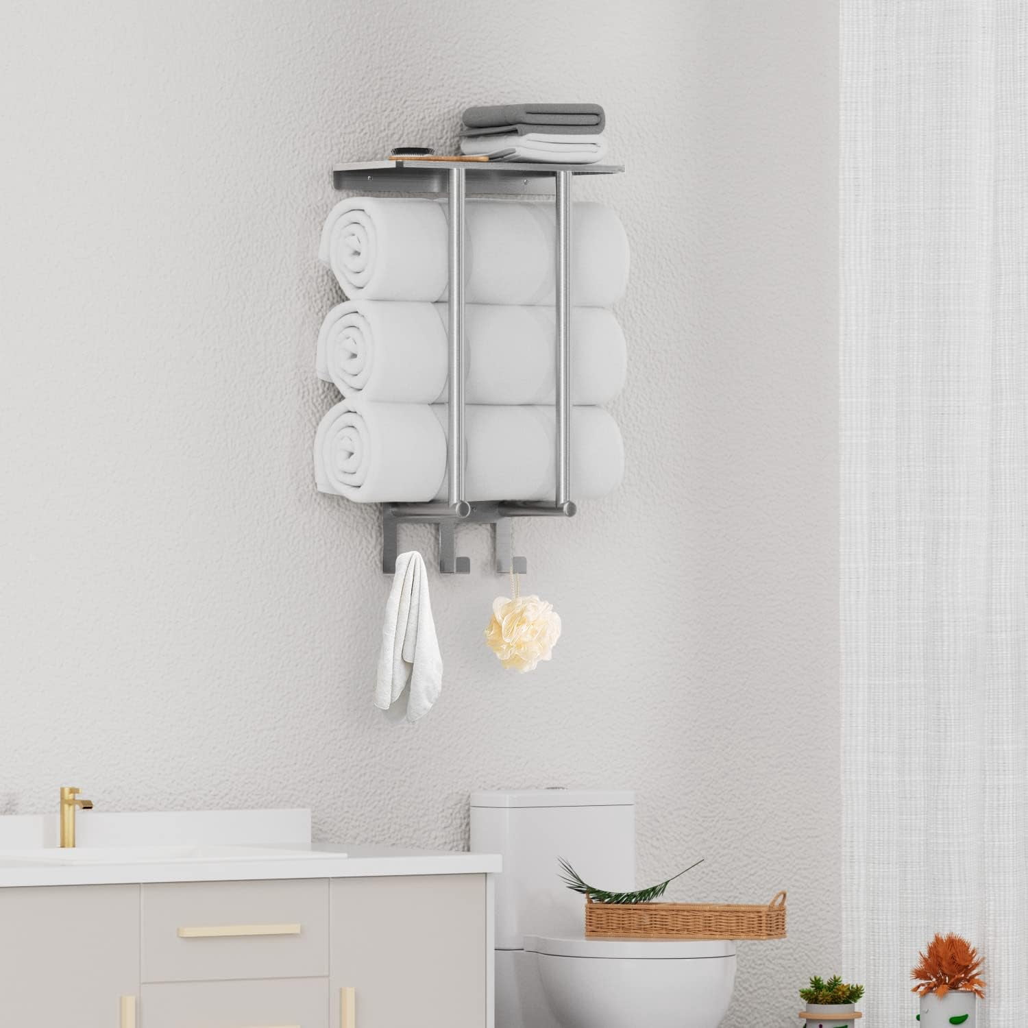 NOSGQ-Towel Racks for Bathroom Wall Mounted, Towel Rack with Shelf and ...