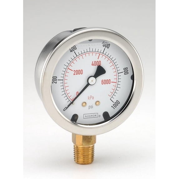 NOSHOK, Inc. Pressure Gauge, 10000 psi/kg/cm2, 1/4 NPT-DRY-RCP-O2
