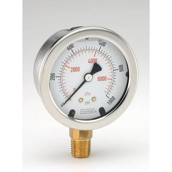 NOSHOK, Inc. Pressure Gauge, 2.5" , 1000 Psi/kPa, 1/4 NPT-GY40-BP3