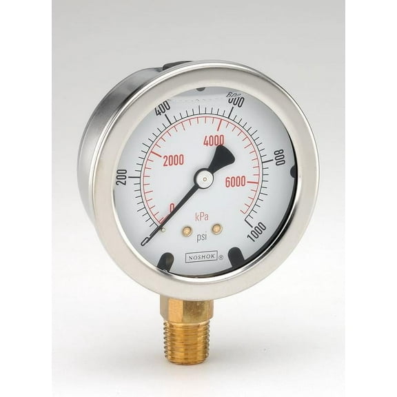 NOSHOK, Inc. Pressure Gauge, 2.5" , 1000 Psi/kPa, 7/16-20-SST-SG