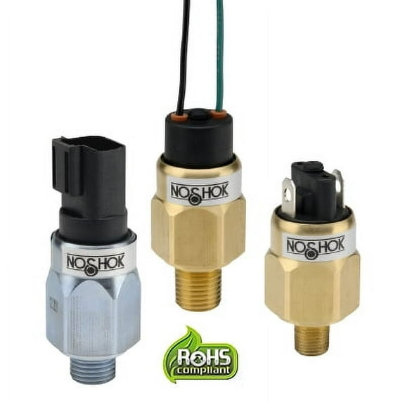 NOSHOK Mechanical Pressure Switch, 15-100 PSIG Range, 1/8 NPT Male, Brass Housing, Weatherpack Connection