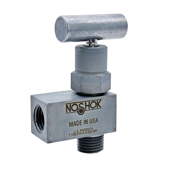 NOSHOK Mini Valve, Soft Tip, 1/4 NPT Male - 1/4 NPT Female Angle, Steel, 0.172" Orifice