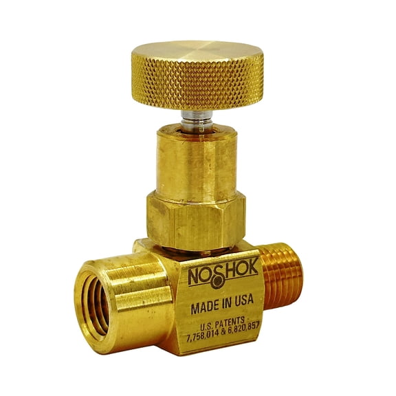 NOSHOK Mini Valve, Soft Tip, 1/4 NPT Male - 1/4 NPT Female, Brass, 0.172" Orifice, PTFE Packing