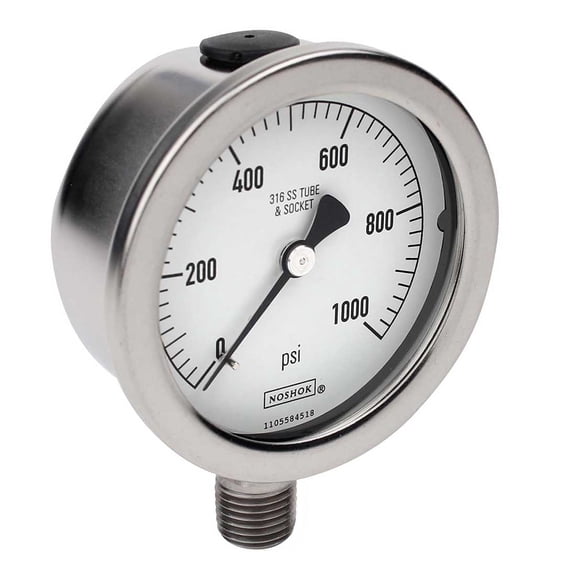 NOSHOK Pressure Gauge, 2.5" 304SS Case, 316SS Internals, 30/160 psi, 1/4 NPT Male Bottom Conn