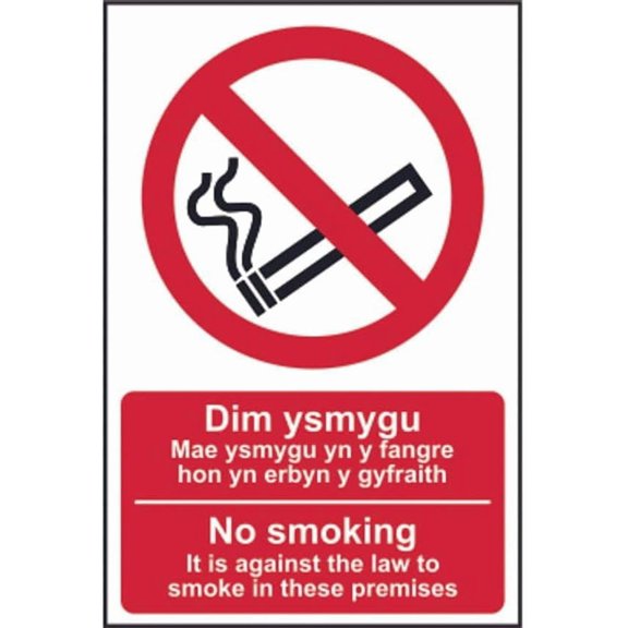 NOSMOKING ITIS AGAINSTLAWTO SMOKE PREMISES ENG/WELSH Site Safety Metal Sign 8x12 Inch Notice Danger Warning Caution for Outdoor & Indoor