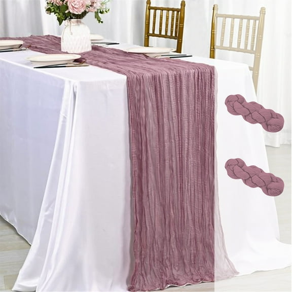 NOSTHEART 2 Pcs Cheesecloth Table Runner 10FT Boho Gauze Table Runner Rustic Sheer Runner 35.4x120inch Long for Wedding Baby Shower Valentines Birthday Holiday Party Home Decor(Dusty Rose)