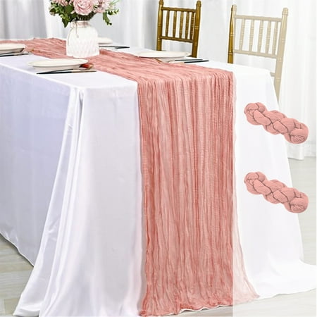 NOSTHEART 2 Pcs Cheesecloth Table Runner 10FT Boho Gauze Table Runner Rustic Sheer Runner 35.4x120inch Long for Wedding Baby Shower Valentines Birthday Holiday Party Home Decor(Peach Coral)