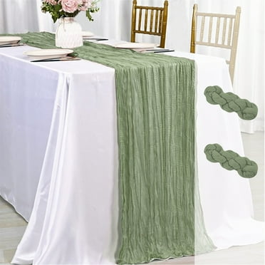 NOSTHEART 2 Pcs Sage Green Cheesecloth Table Runner 10FT Boho Gauze Table Runner Rustic Sheer Runner 35.4x120inch Long for Wedding Baby Shower Valentines Birthday Holiday Party Home Decor