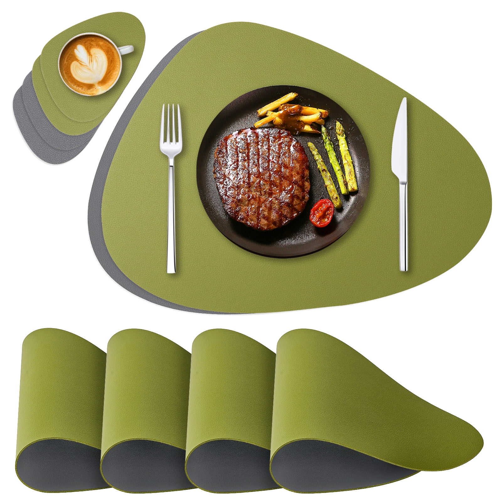NOSTHEART Faux Leather Placemats Set of 4 and Coasters, Heat Resistant