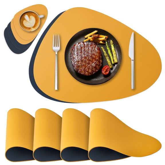NOSTHEART Faux Leather Placemats Set of 4 and Coasters, Heat Resistant Placemats for Round Table, Waterproof Wipeable Washable Dinner Table Mats, Easy to Clean Place Mats