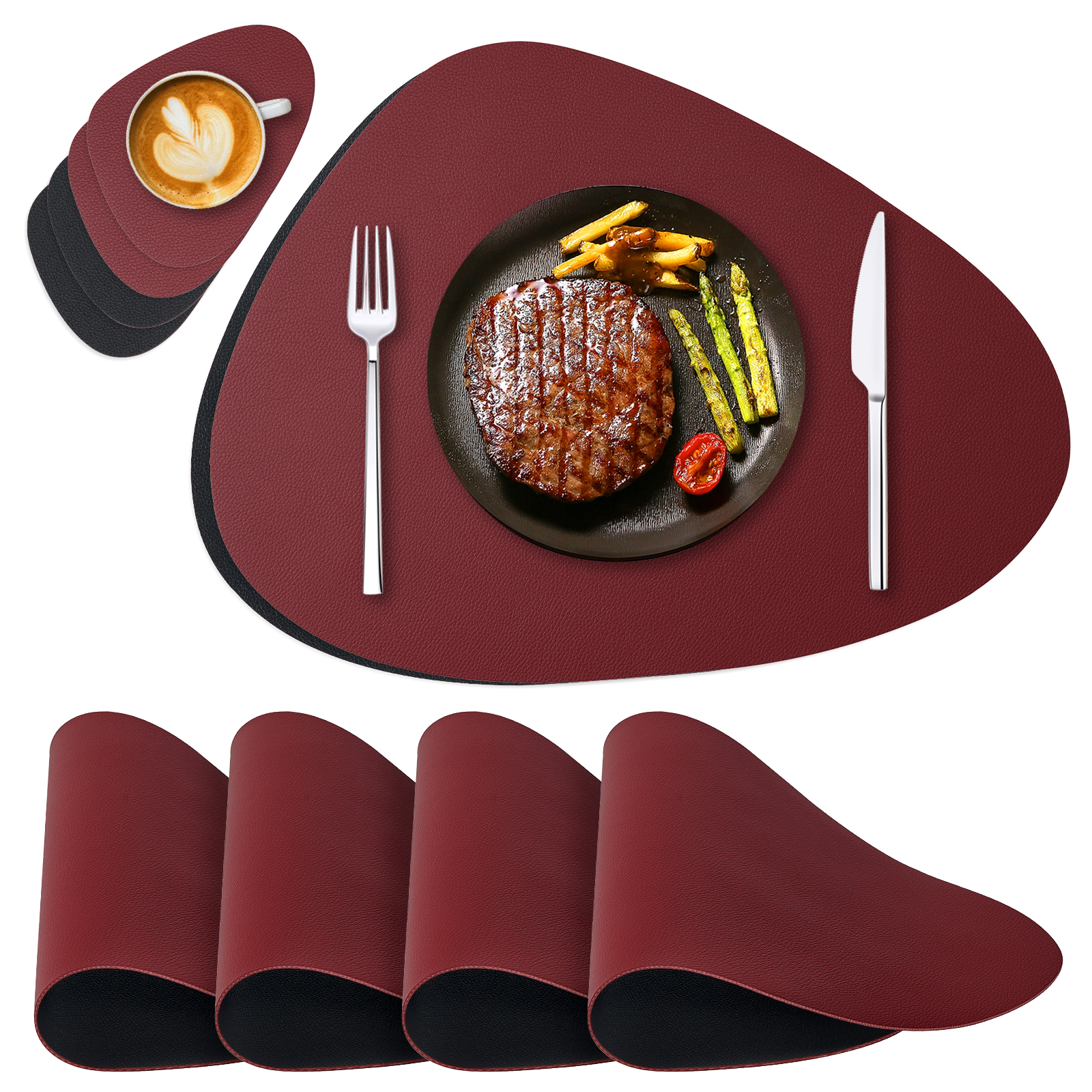 ONEFIND Brown Placemats Set of 4, Washable Woven Vinyl Round Place Mats