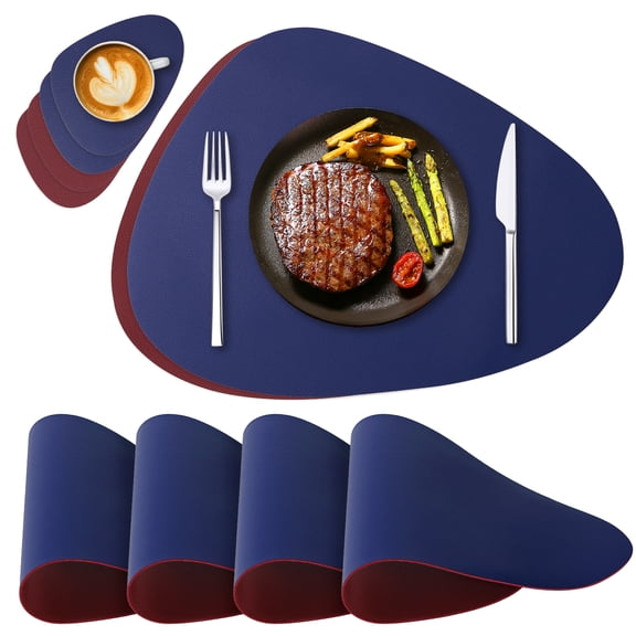 NOSTHEART Faux Leather Placemats Set of 4 and Coasters, Heat Resistant Placemats for Round Table, Waterproof Wipeable Washable Dinner Table Mats, Easy to Clean Place Mats