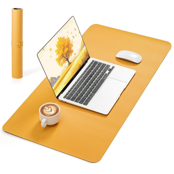 NOSTHEART Leather Desk Pad Protector ,Mouse Pad,Office Desk Mat, Non-Slip PU Leather Desk Blotter,Laptop Desk Pad,Waterproof Desk Writing Pad for Office and Home (39.4" x 17.1", Dark Gray & Yellow)