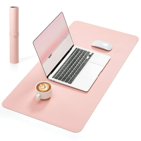 NOSTHEART Leather Desk Pad Protector ,Mouse Pad,Office Desk Mat, Non-Slip PU Leather Desk Blotter,Laptop Desk Pad,Waterproof Desk Writing Pad for Office and Home (31.5" x 15.7", Gray & Pink)