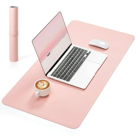NOSTHEART Leather Desk Pad Protector ,Mouse Pad,Office Desk Mat, Non-Slip PU Leather Desk Blotter,Laptop Desk Pad,Waterproof Desk Writing Pad for Office and Home (31.5" x 15.7", Gray & Pink)