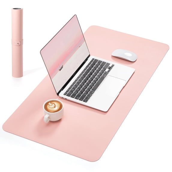 NOSTHEART Leather Desk Pad Protector ,Mouse Pad,Office Desk Mat, Non-Slip PU Leather Desk Blotter,Laptop Desk Pad,Waterproof Desk Writing Pad for Office and Home (31.5" x 15.7", Gray & Pink)