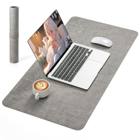 NOSTHEART Leather Desk Pad Protector ,Mouse Pad,Office Desk Mat, Non-Slip PU Leather Desk Blotter,Laptop Desk Pad,Waterproof Desk Writing Pad for Office and Home (31.5" x 15.7", Light Gray & Black)