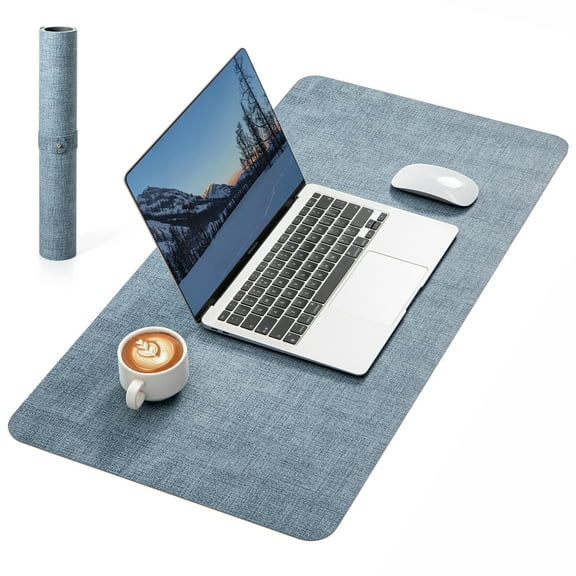 NOSTHEART Leather Desk Pad Protector ,Mouse Pad,Office Desk Mat, Non-Slip PU Leather Desk Blotter,Laptop Desk Pad,Waterproof Desk Writing Pad for Office and Home (31.5" x 15.7", Blue & Gray)