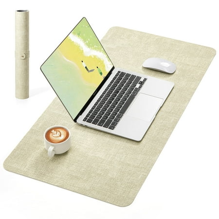 NOSTHEART Leather Desk Pad Protector ,Mouse Pad,Office Desk Mat, Non-Slip PU Leather Desk Blotter,Laptop Desk Pad,Waterproof Desk Writing Pad for Office and Home (23.6" x 13.2", off-white & Gray)