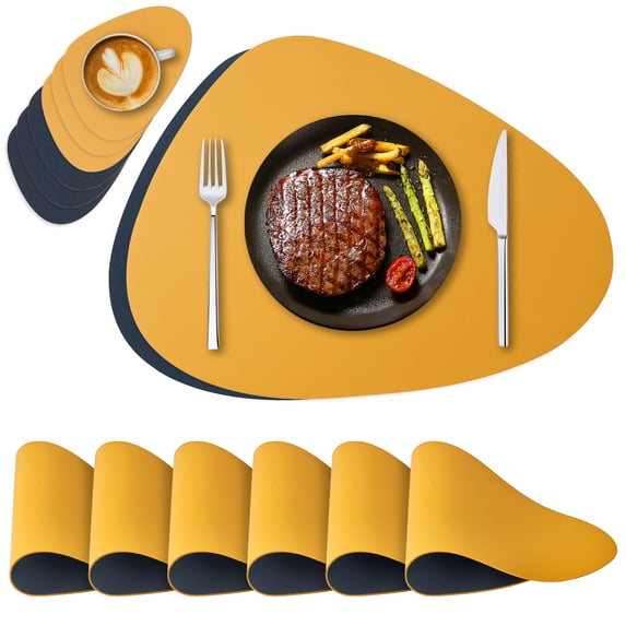 NOSTHEART Placemats Set of 6 and Coasters, Faux Leather Placemats Heat Stain Scratch Resistant Non-Slip Waterproof Oil-Proof Washable Wipeable Outdoor Indoor for Dining Patio Table Kitchen Decor