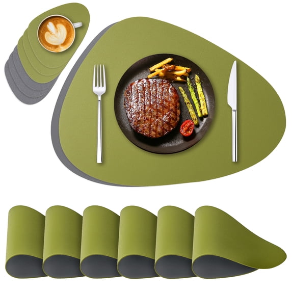NOSTHEART Placemats Set of 6 and Coasters, Faux Leather Placemats Heat Stain Scratch Resistant Non-Slip Waterproof Oil-Proof Washable Wipeable Outdoor Indoor for Dining Patio Table Kitchen Decor