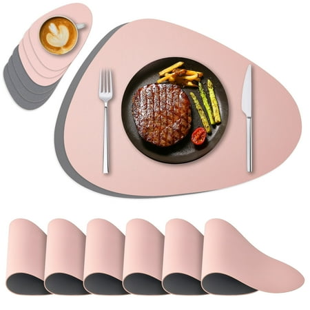 NOSTHEART Placemats Set of 6 and Coasters, Faux Leather Placemats Heat Stain Scratch Resistant Non-Slip Waterproof Oil-Proof Washable Wipeable Outdoor Indoor for Dining Patio Table Kitchen Decor