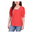 thumbnail image 1 of NOTATIONS Womens Coral Pleated Hardware Balloon Sleeve Scoop Neck Top Petites PM, 1 of 3