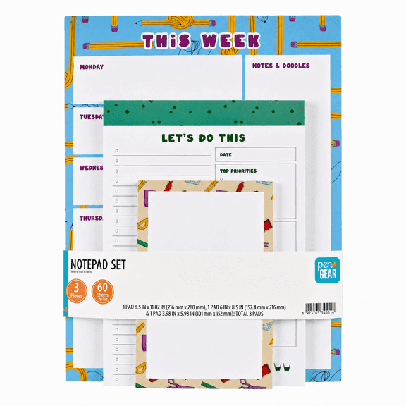 Pen+Gear Pencil Themed Notepad Set, 3 Pieces