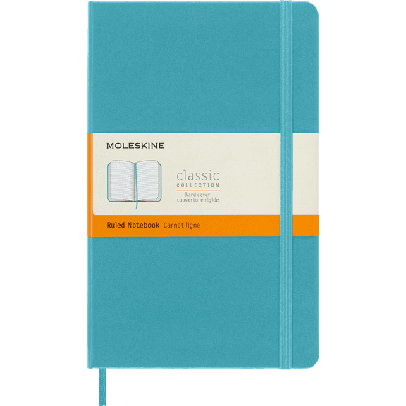 Moleskine Classic Notebook, Hard Cover, Large (5" x 8.25"), Ruled, Reef Blue, 240 Pages