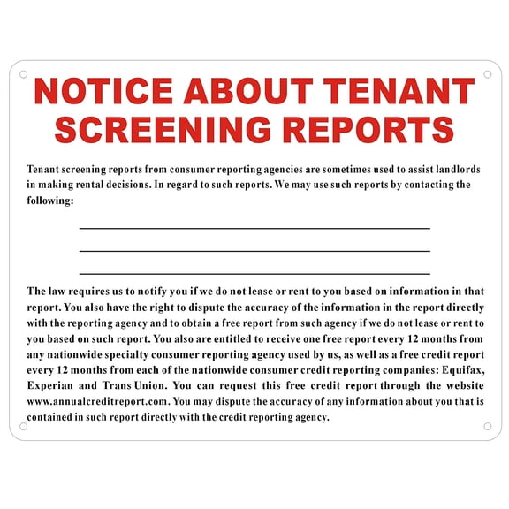 NOTICE ABOUT TENANT SCREENING REPORTS sign ( Aluminum Sign 8.5X7)