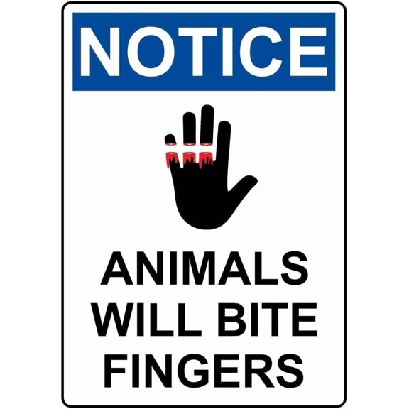 NOTICE Animalas Will Bite Fingers With Symbol Metal Tin Sign 8x12 Inch Caution Plaque Signage Marker for Zoo Farm Ranch Petting Zoo Park Public Recreational Area Business Outdoor Indoor Wall Decor